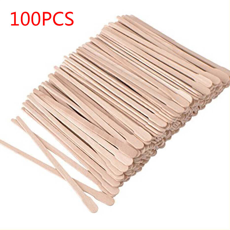 100 قطعة ملعقة صغيرة للوجه والحاجبين لإزالة الشعر من الخشب برأس مسطح للاستخدام مرة واحدة لإزالة الشعر