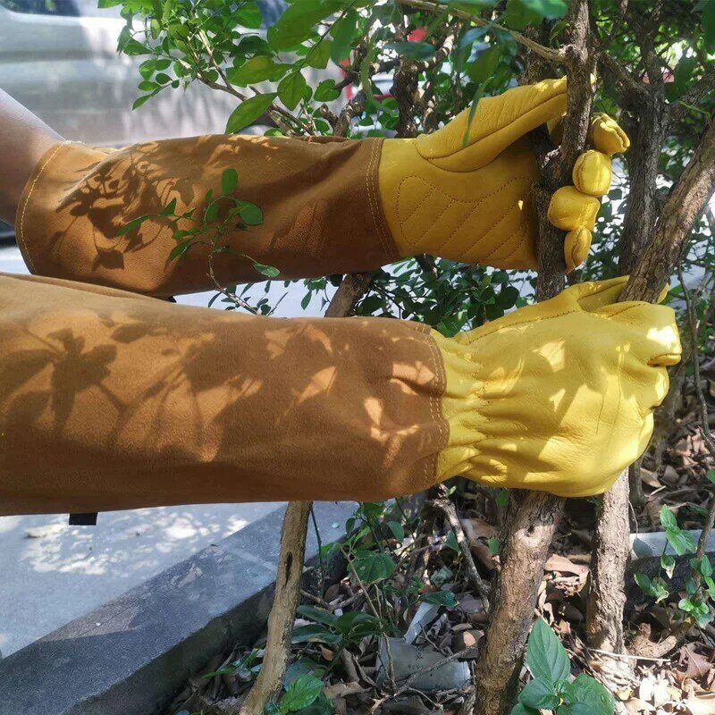 Cow Leather Gloves With Long Forearm Protection Gauntlet-S & Long Breathable Goatskin Leather Thorn Proof Gardening M