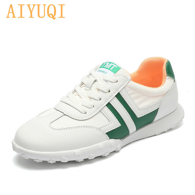 AIYUQI รองเท้าผ้าใบสีขาวของแท้หนัง2021ฤดูร้อนใหม่รองเท้าผ้าใบลำลองแบน Loafers ผู้หญิงนักเรียนรองเท้...