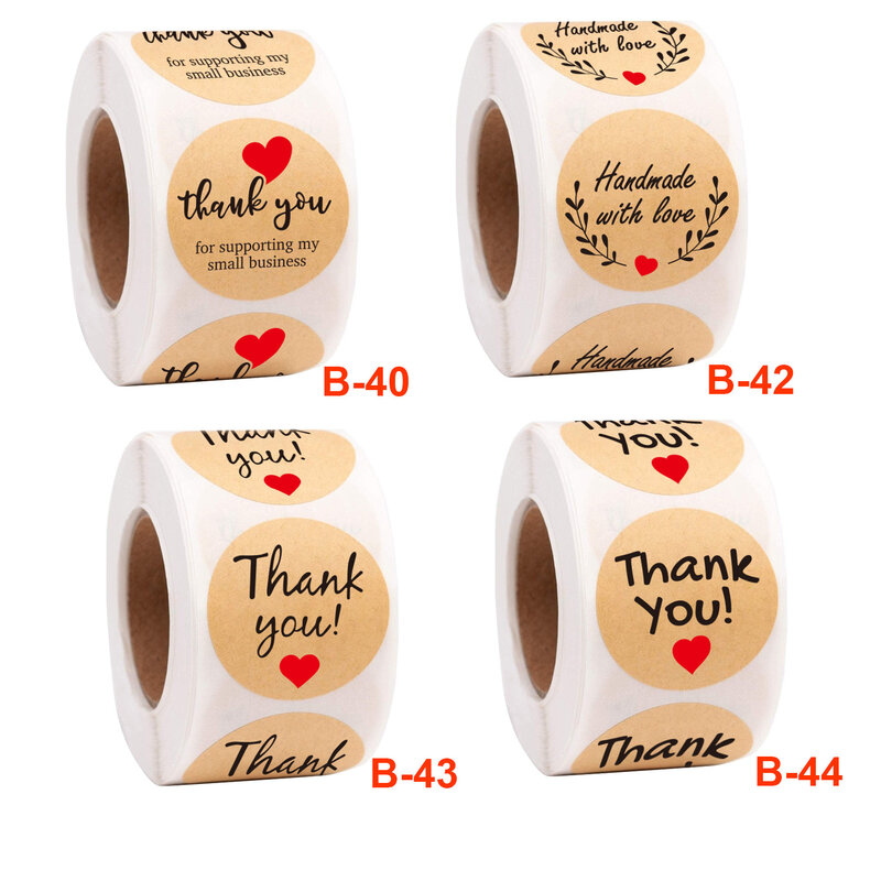 Etiquetas de Gracias pegatina Kraft de papel Natural, 1 pulgada, redondas, 500 pegatinas por rollo