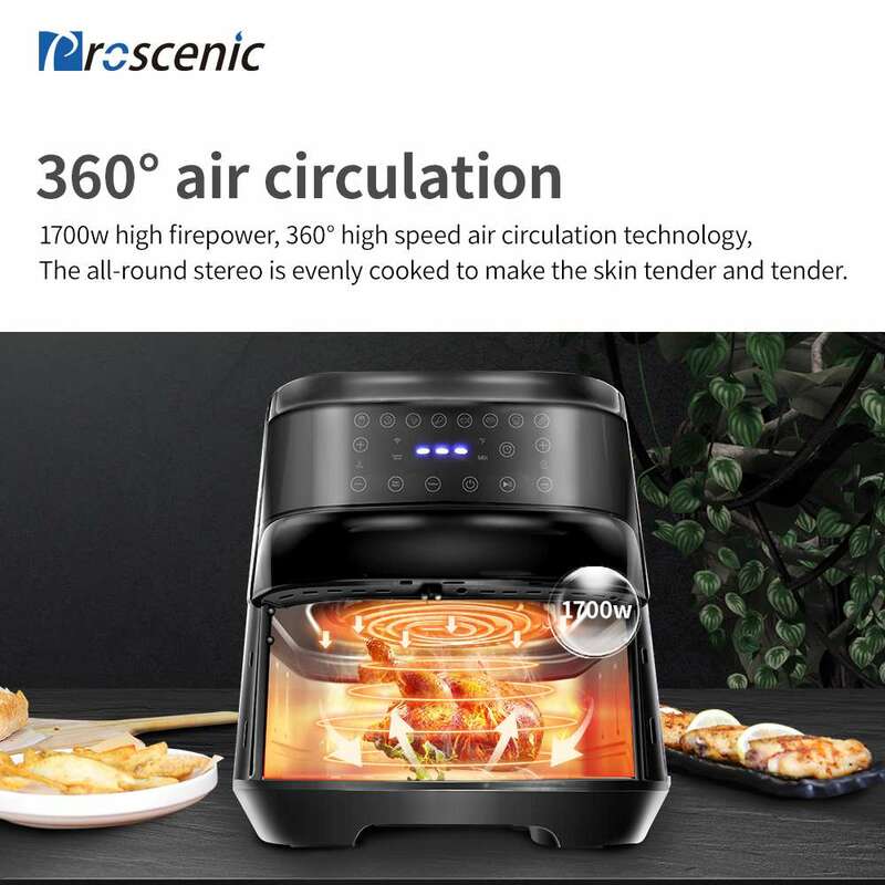 5.5L / 5.8QT Proscenic T21 Smart Air Fryer, 1700-Watt Programmable Base for Digital Touchscreen 8 Cooking Presets APP control