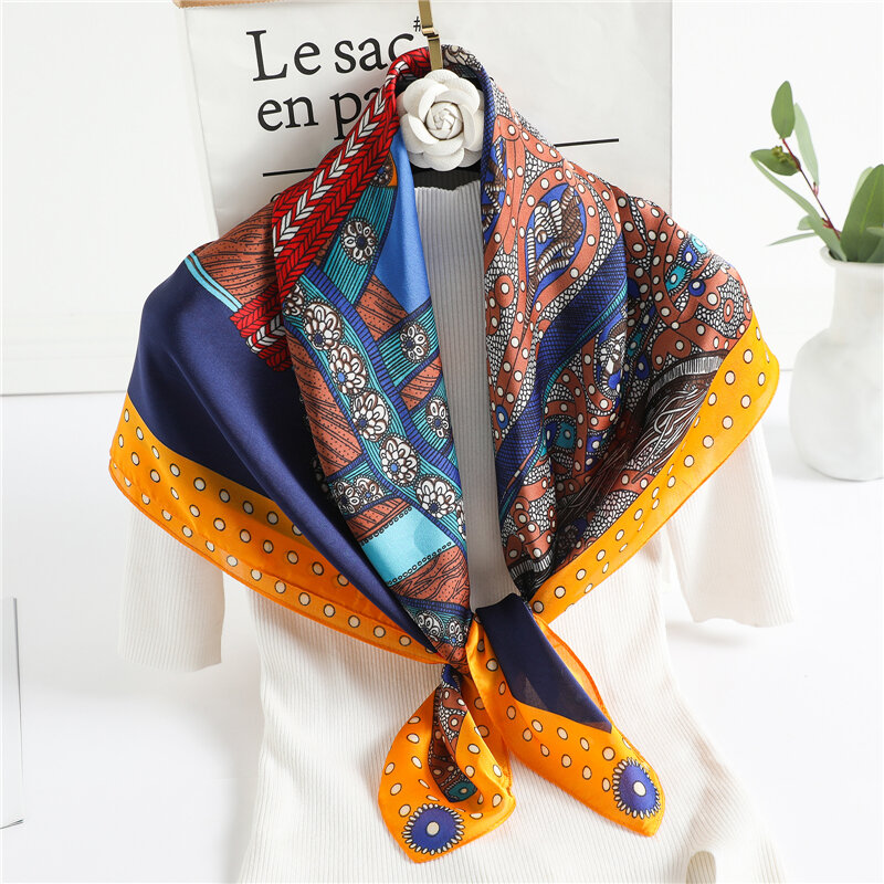Cetim de seda lenço quadrado feminino hijab bandana 2021 moda bandana xale saco envoltório laço de cabelo banda foulard silenciador headwear 90*90cm