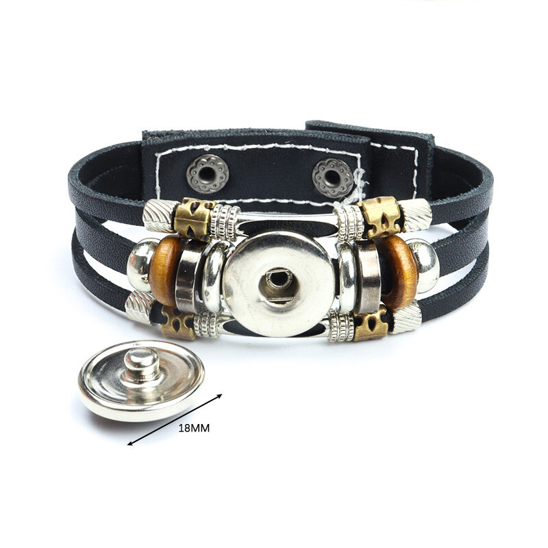 Viking Compass Leather Bracelet Men Casual Fashion Bracelets Bangles Retro Punk Glass Cabochon Multilayer Snap Button Jewelry
