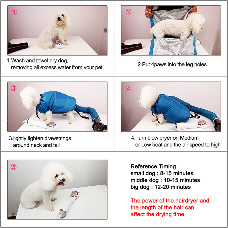 3 tamanhos portátil dobrável cães sacos de cabelo secagem rápida secador sopro pet grooming saco cão limpeza acessórios kit ferramenta seco eficiente