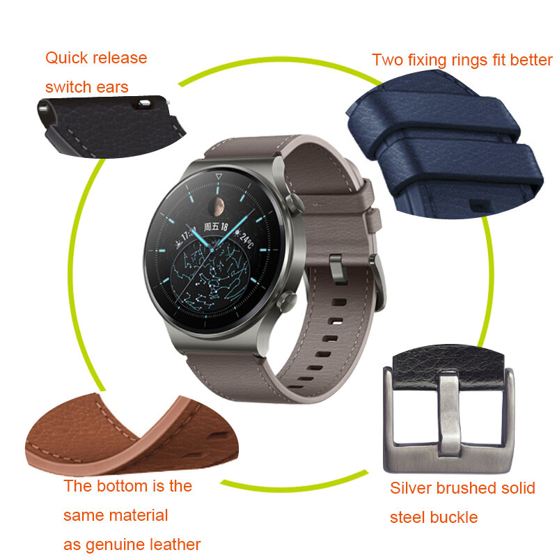 Correa de cuero para Huawei Watch GT 2 Pro/Amazfit GTR 2/47mm, pulsera para Samsung Galaxy 3, accesorios de reloj inteligente de 45mm