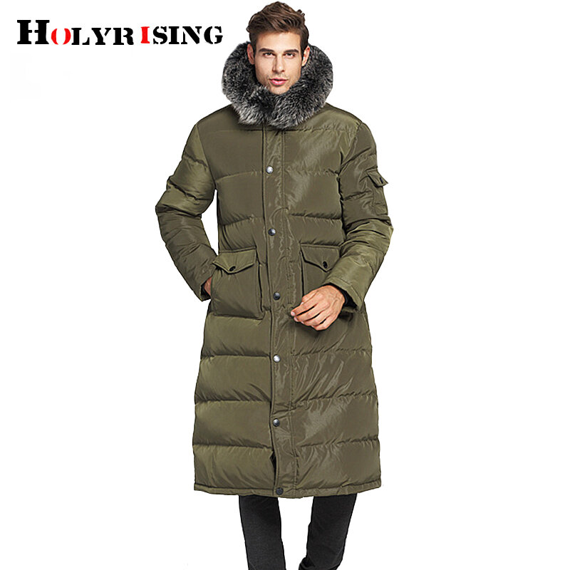 Holyrising-Chaqueta Extra larga por encima de la rodilla para hombre, abrigo grueso de piel grande, talla grande, plumón de pato blanco 18996-5, invierno, 20C