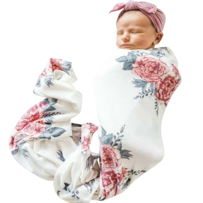 Accessoires de photographie pour nouveau-né | 2 pièces, couvertures de bébé nouveau-né bébé, cape florale, chapeau Turban doux, couverture d'emballement et bandeau