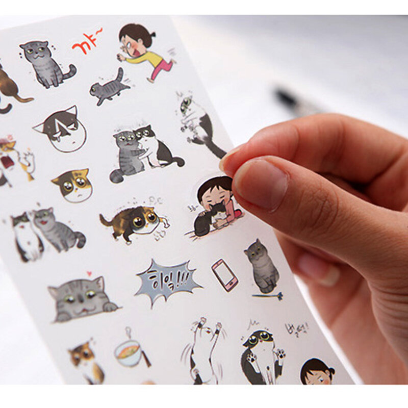6 Lembar/Pak Dekorasi Akun Tangan Stiker PVC Foto Kucing Seri Album Kreatif Crapbooking Perlengkapan Sekolah Alat Tulis