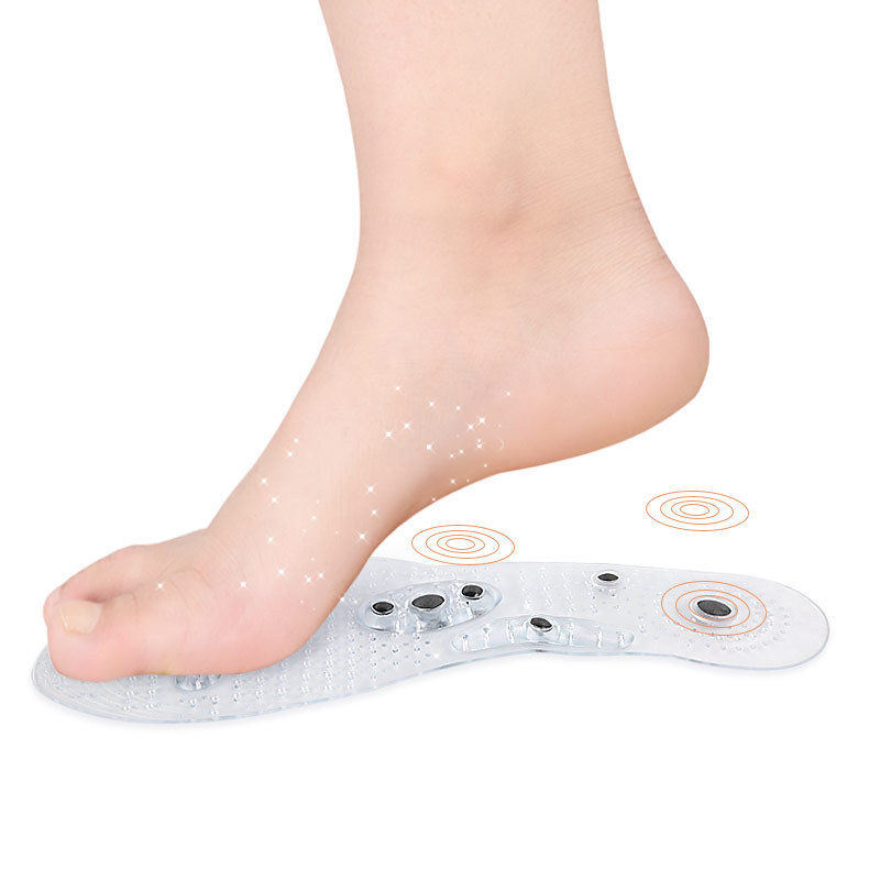 Unisexแม่เหล็กนวดInsolesเท้าAcupressureรองเท้าPads Therapy Slimming Insolesสำหรับลดน้ำหนักโปร่งใส