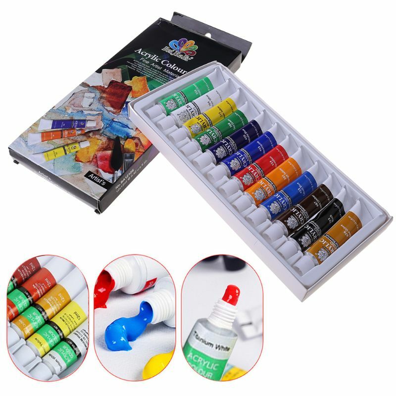 12 Warna 12ML Tabung Cat Akrilik Set Seni Lukisan Alat Gambar untuk Anak-anak DIY