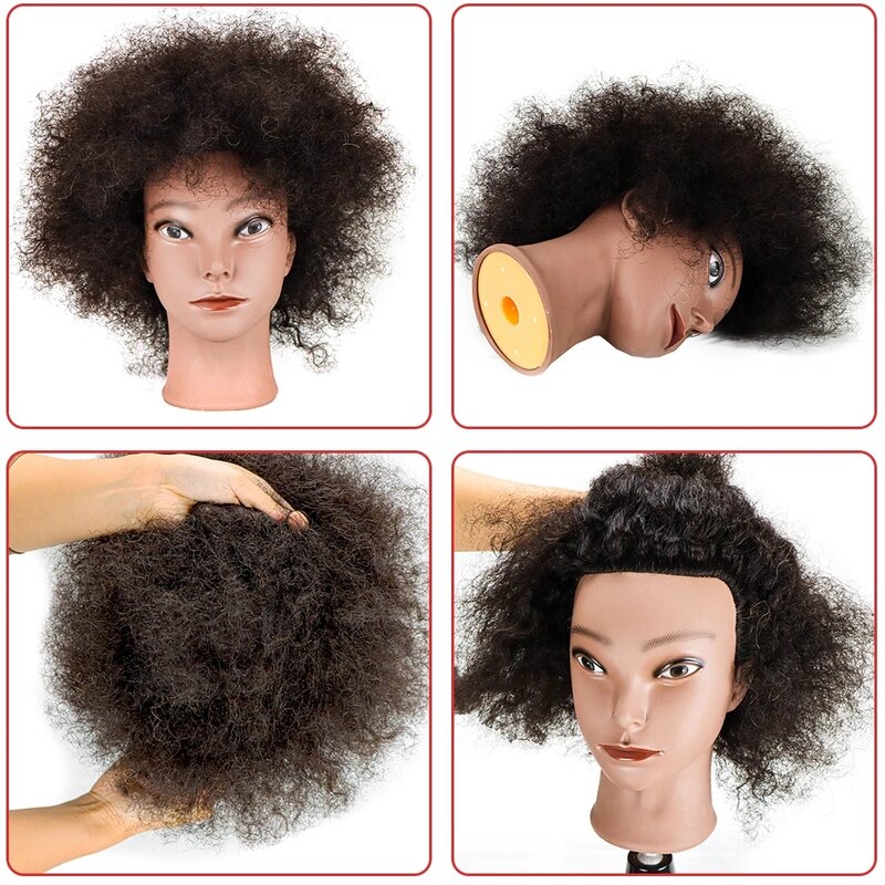 Cabeça de manequim afro com cabelo para trança, cabeça para treino de cabeleireiros e salões de beleza