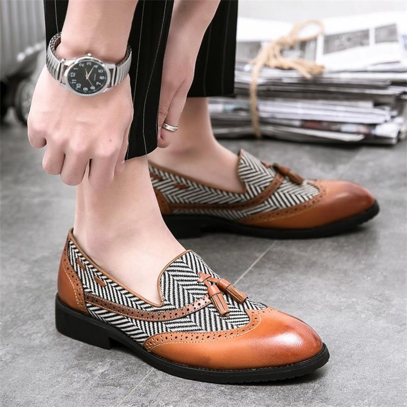 Brock's Carved Leather Shoes Men's Korean Pointed Color Matching Fashion Business Dress Breathable Casual Shoes  YX231