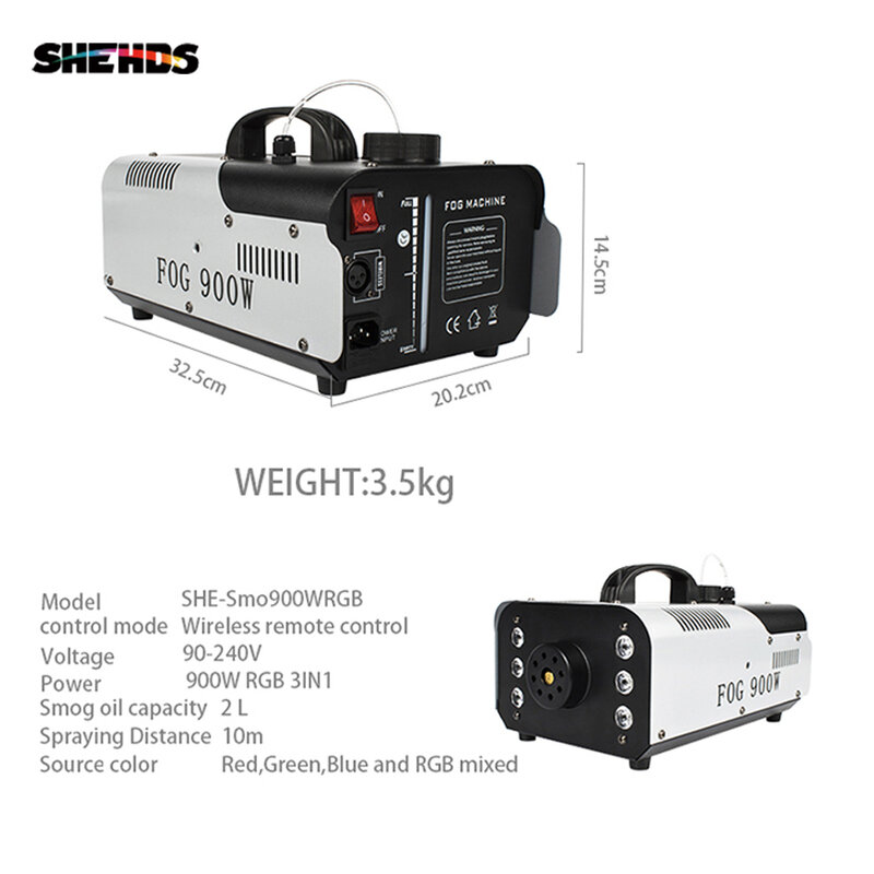SHEHDS 1500W Smoke Machine DMX512 LED Fog Machine Pyro Vertical Fogger Machine Remote or Wire Control Stage Fog Machine