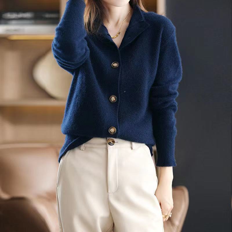 Женский новый вязаный свитер с воротником-стойкой, кардиган в Корейском стиле с длинными рукавами