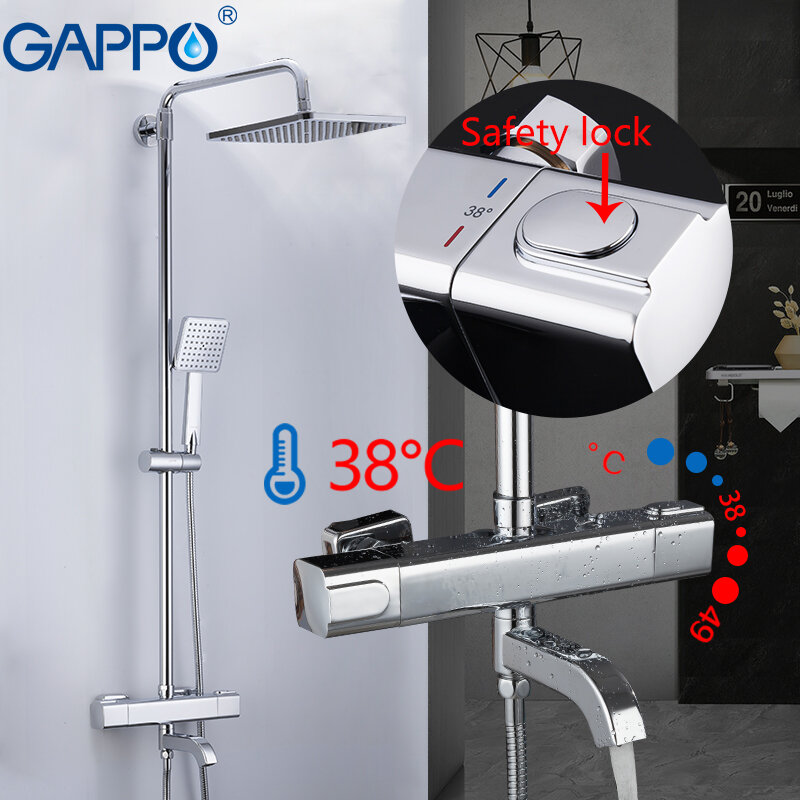 GAPPO-샤워 시스템 온도 조절 믹서 탭, 샤워 물 믹서, 강우, 욕실 샤워 벽 마운트 욕조 수도꼭지