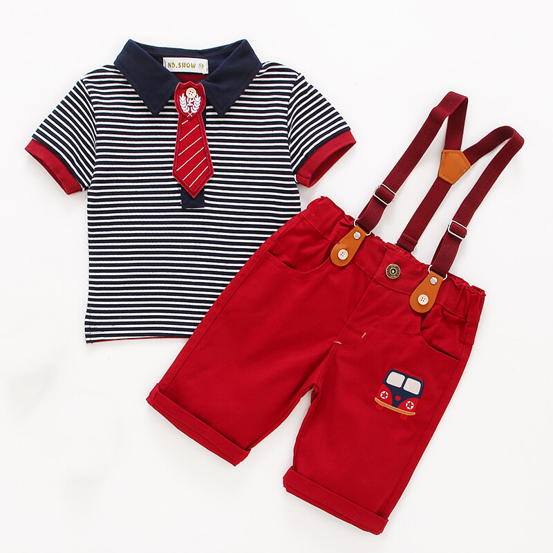신생아 소년 신사 의류 짧은 소매 셔츠 Suspender 반바지 아기 소년 디자이너 의류 2 Peice 어린이위한 설정