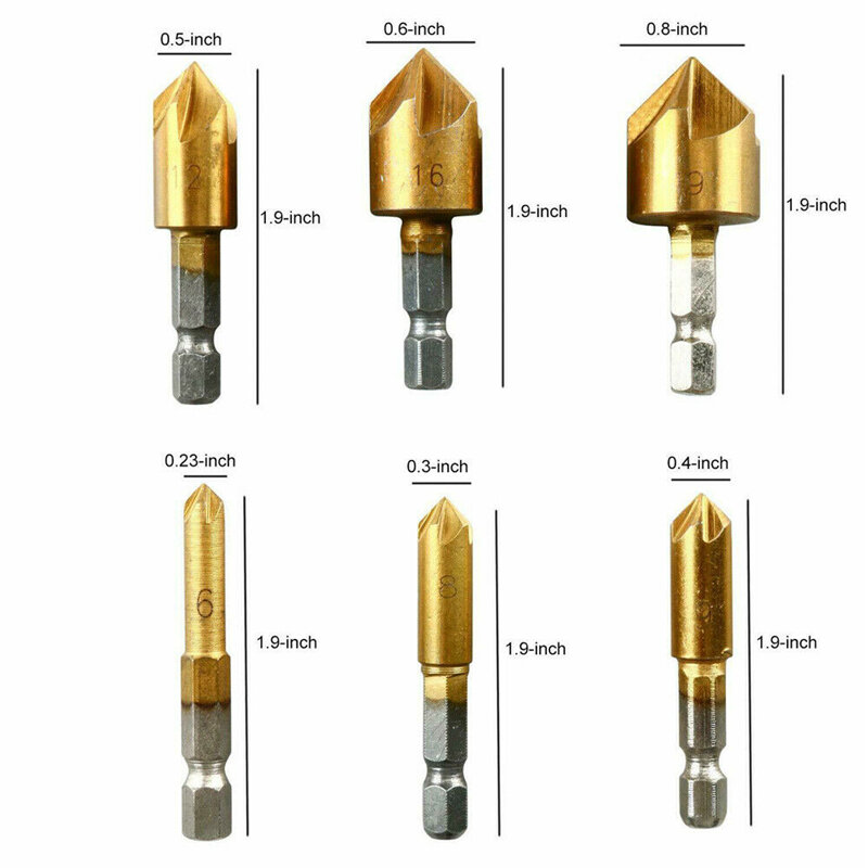 8Pcs Wood Plug Cutter,6Pcs 1/4 Inch Hex 5 Flute 90 Degree Countersink Drill Bits,7Pcs Three Pointed Countersink Drill Bit With L