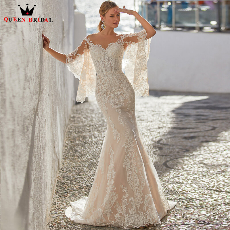 Eleganckie suknie ślubne syrenka piętro długość Lace up powrót tiulowe koronkowe aplikacje suknia ślubna 2022 nowy projekt Custom Made DS74