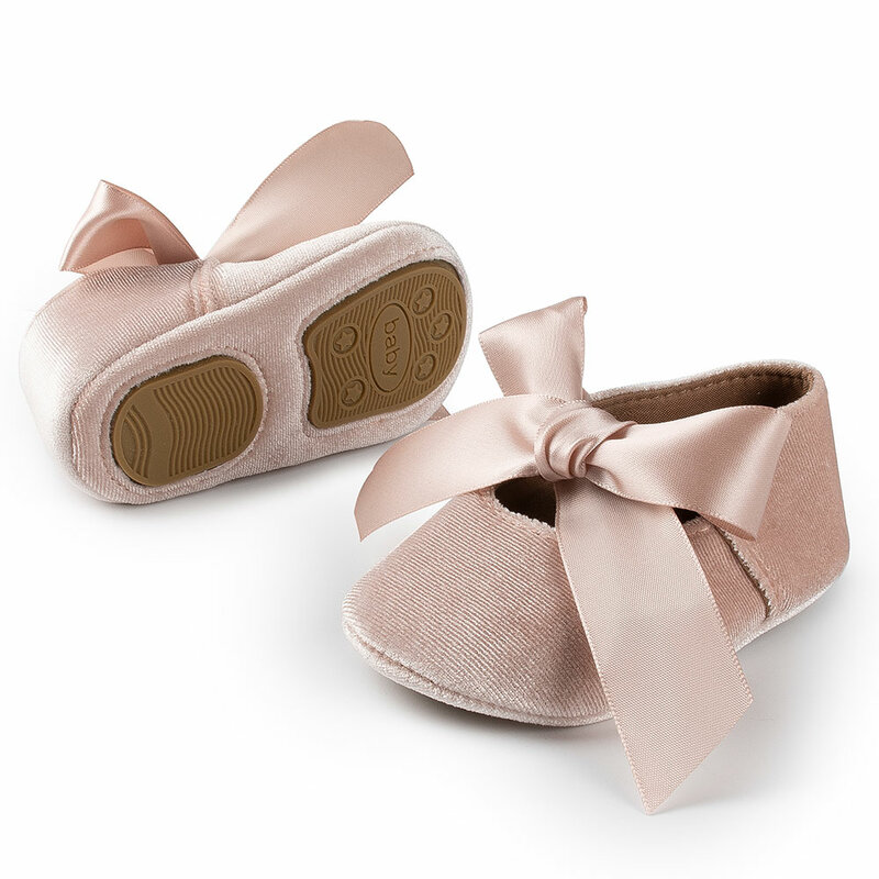 Обувь принцессы для маленьких девочек, мягкая хлопковая обувь на плоской подошве, с бантиком-бабочкой, для начинающих ходить детей 0-18 мес.
