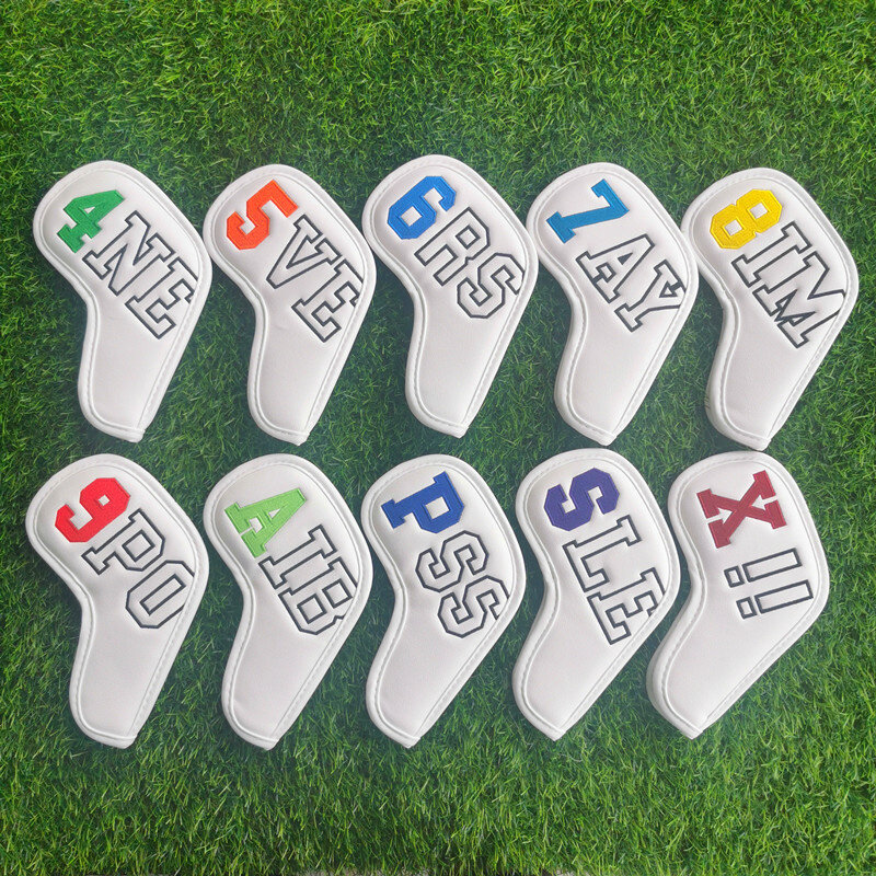 Novo 10 pçs conjunto de golfe ferro capa com número couro à prova água cue cap capa clube golfe capa protetora acessórios do clube golfe