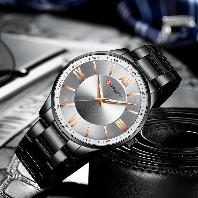 Curren moda clássico relógio de negócios masculino à prova dwaterproof água design simples tendência relógio de quartzo masculino ultra-fino aço inoxidável relogio