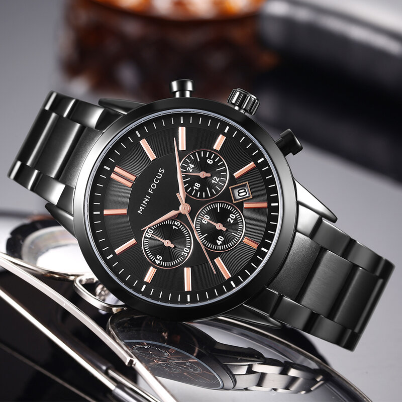 Relógio com mini cronógrafo, relógio de pulso masculino clássico de quartzo de marca luxuosa com pulseira de aço inoxidável com 3 sub-mostrador com 6 mãos, 2020