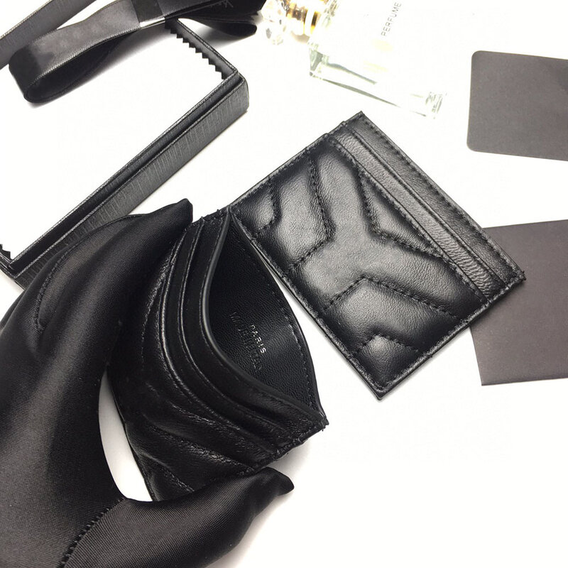Factory Wholesale Luxury Brand High Quality Sheepskin Credit Card Holder Leather Lady Wallet Short Y-Shaped Stripe Free Shipping