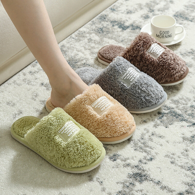 Zapatillas suaves de Interior para Mujer, Zapatillas cómodas de felpa para el hogar, zapatos cálidos de color sólido, invierno, 2021