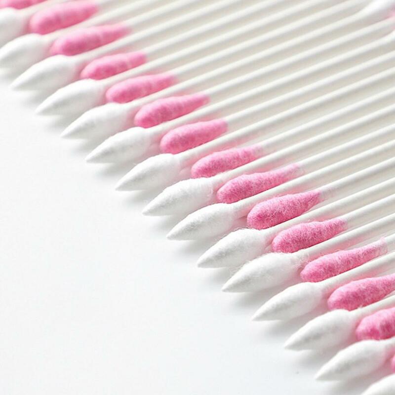 100 200 300 Stks/pak Roze Dubbele Hoofd Wattenstaafje Sticks Vrouwelijke Make-Up Remover Katoen Buds Tip Neus Oren Schoonmaken