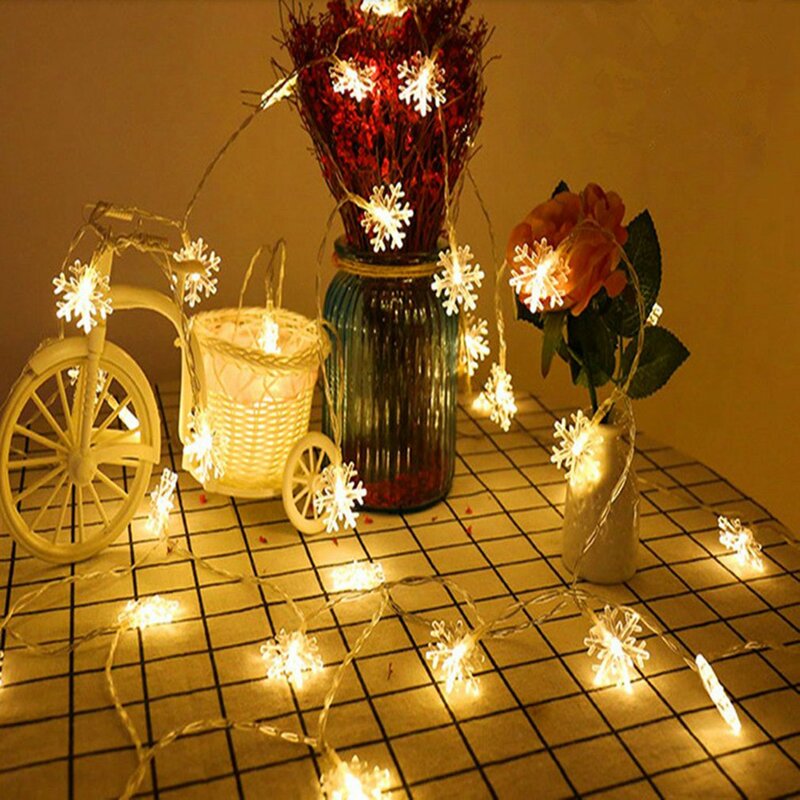 Guirnalda de luces Led de copos de nieve para Navidad, decoración navideña para el hogar, regalo de Año Nuevo, 1/3M