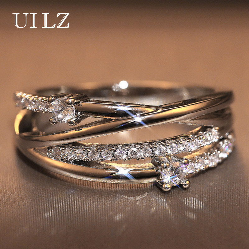 Роскошное Сверкающее женское кольцо UILZ с микро-инкрустацией из фианита