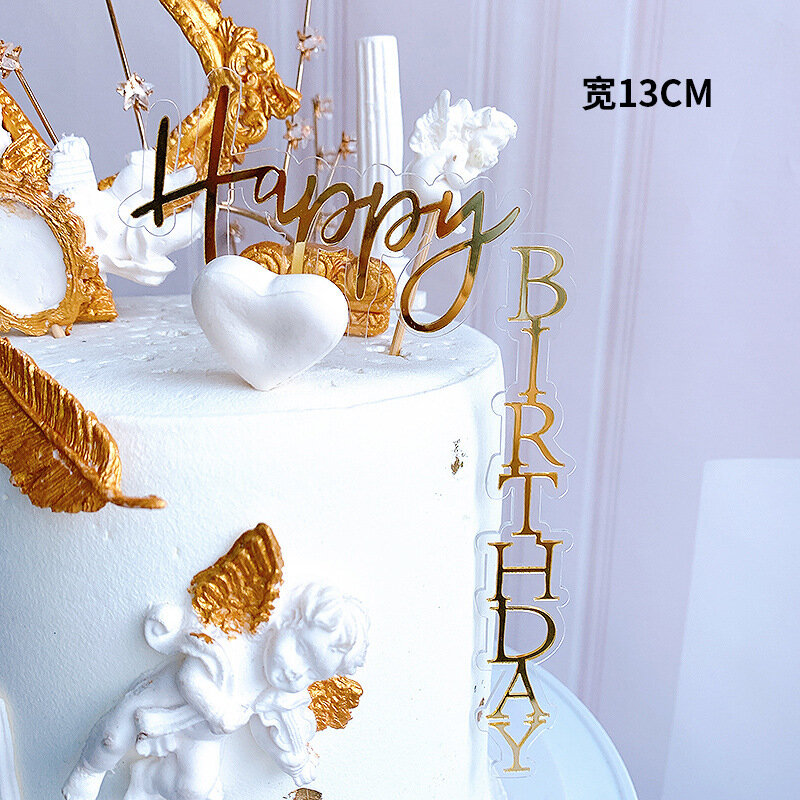 Novo ouro feliz aniversário bolo topper acrílico amor você para sempre casamento cupcake topper para festa de aniversário do casamento decorações do bolo