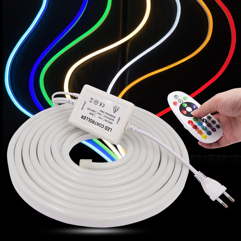 RGB LED Neon Light StripรีโมทคอนโทรลเทปLEDยืดหยุ่นRibbonกันน้ำนีออนเชือก120/80 LEDตกแต่งแสง110V 220V