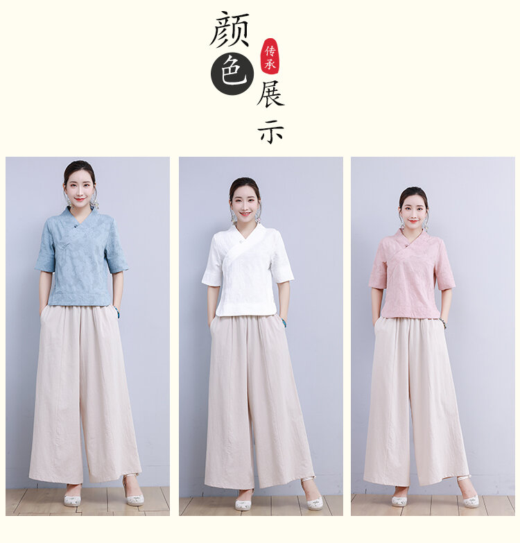 السيدات النمط الصيني Hanfu القطن والكتان قطعتين دعوى ، الصينية تانغ دعوى ملابس رياضية لليوجا