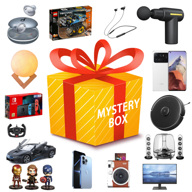 Boîte mystère cadeau porte-bonheur 100%, outil cadeau de haute qualité, guirlande, outil électrique, produits électroniques, marque, téléphone portable, ordinateur
