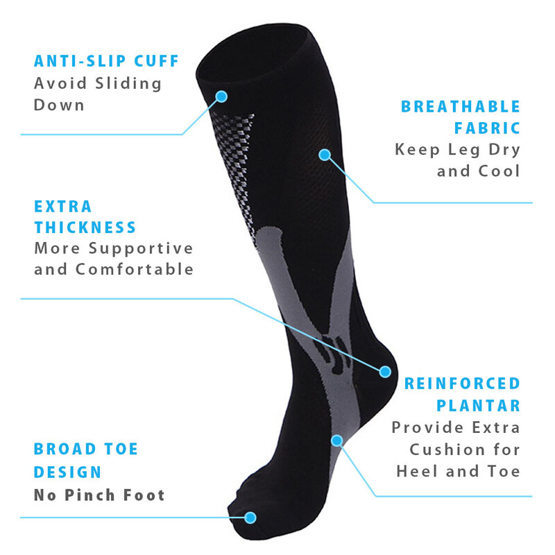 ถุงเท้าการบีบอัดไนลอนทางการแพทย์ถุงน่องเชี่ยวชาญกลางแจ้งขี่จักรยาน Fast Dry Breathable ผู้ใหญ่กีฬาถ...