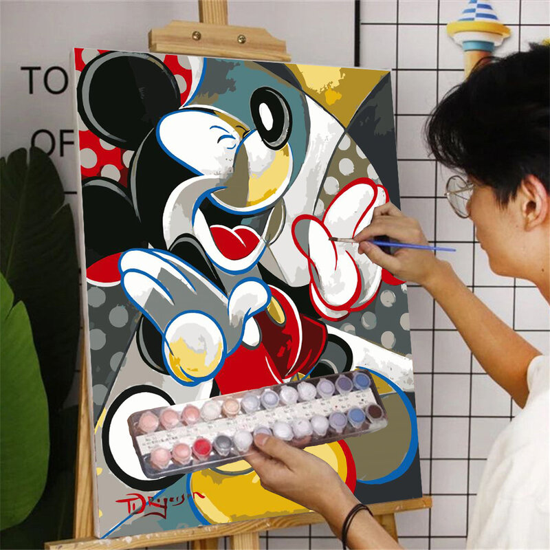 Disney Mickey Minnie pittura fai-da-te per numero decorazione domestica tela senza cornice pittura a olio Poster decorazioni dipinte a mano per adulti