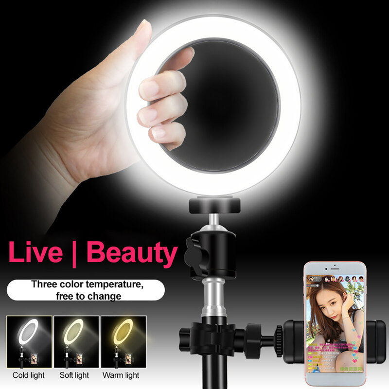 Anel de aço carbono portátil 5 w/12 w, anel universal redondo usb luz de preenchimento vídeo ao vivo selfie suporte do tripé da lâmpada,