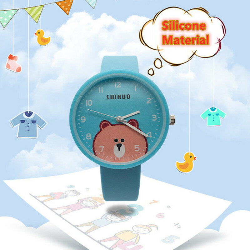 5 색 어린이 시계 만화 실리콘 브라운 베어 시계 키즈 소년 소녀 학습 시계 생일 파티 장난감 선물 Relogio