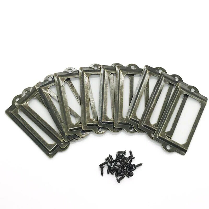 Antiek Messing Metalen Label Pull Frame Handvat Bestand Naam Kaarthouder Voor Meubels Kast Lade Box Case Bin 12Pcs per Set