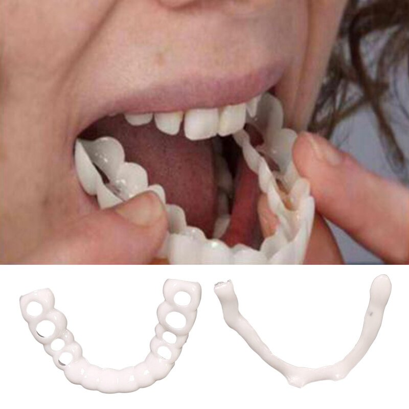 Impiallacciature di denti superiori e inferiori in Silicone denti finti temporanei