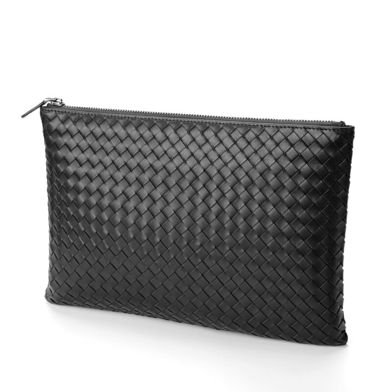 100%True Cow Leather Clutche bag Men Hand knitting Bag Ms Wrist Bag Tide brand Fashion Simple Envelope Bag Large Capacity New