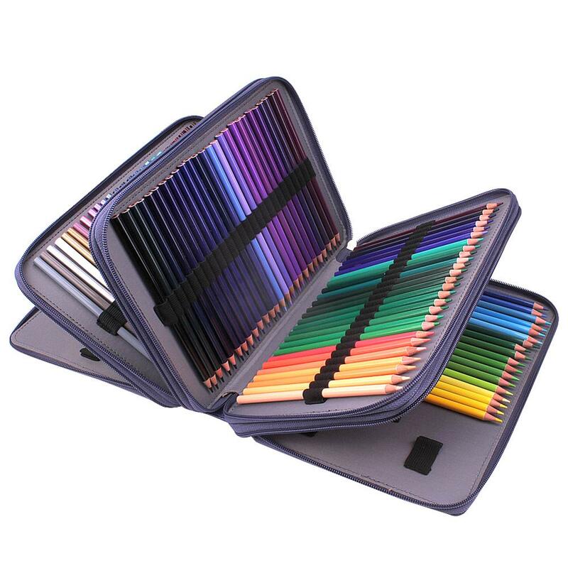 200 slots colorido lápis caso organizador com zíper couro do plutônio grande capacidade caneta titular saco (mármore preto)