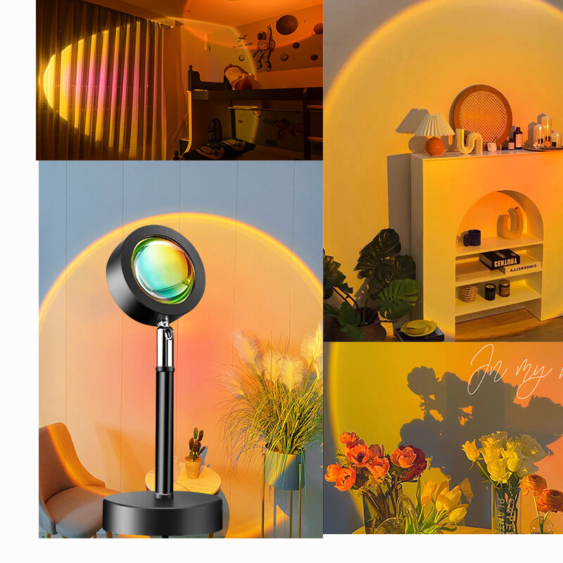 Lámpara de proyección de atardecer USB, luz Led de ambiente arcoíris para escritorio, decoración de dormitorio, cafetería, pared de tienda, decoración de noche