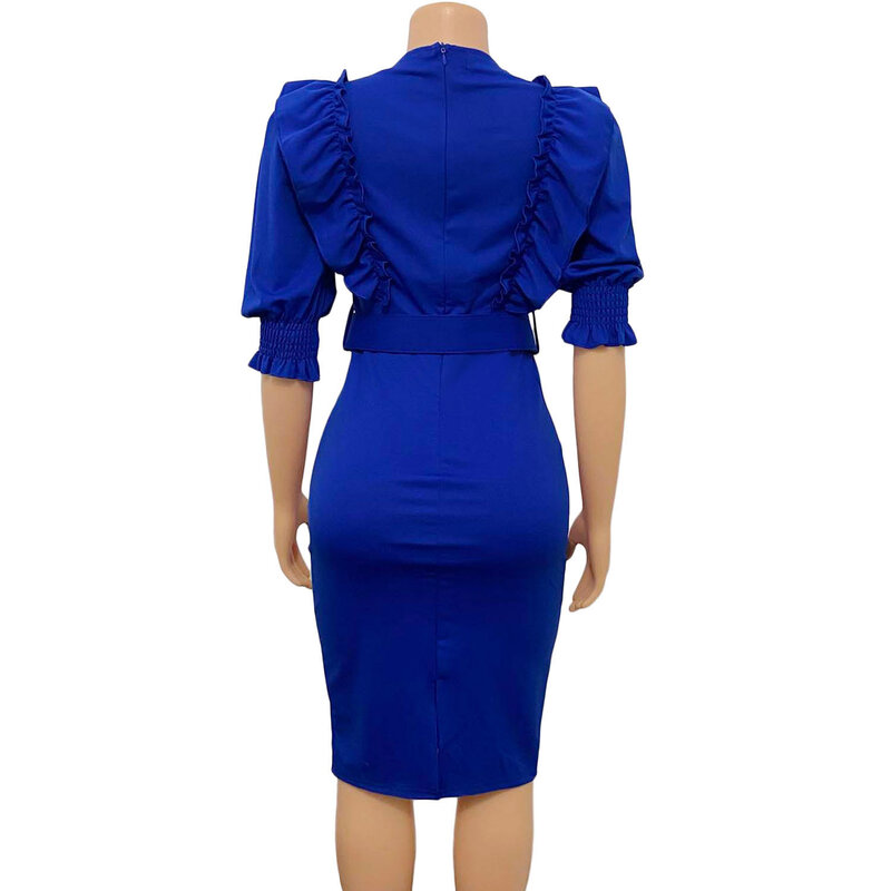 플러스 사이즈 여성 Bodycon 복장 2021 새로운 suer 랜턴 슬리브 사무실 레이디 Clubwear 저녁 이브닝 드레스 겸손한 여성 가운