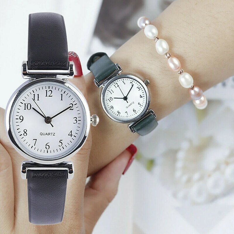 الكلاسيكية المرأة ساعات عادية كوارتز حزام من الجلد الفرقة ساعة مستديرة التناظرية ساعة المعصم