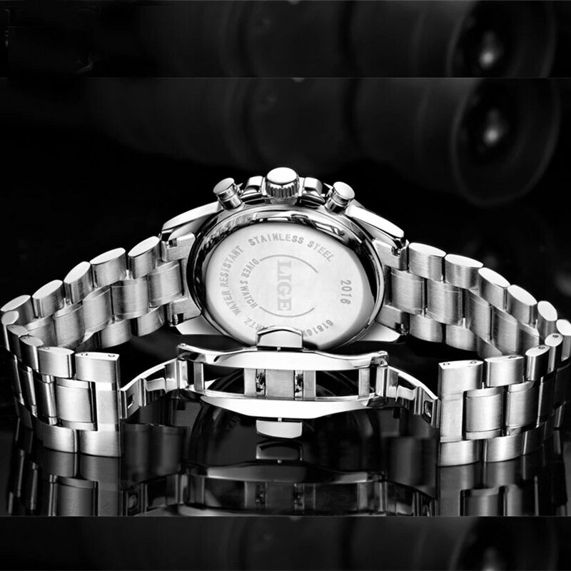 Часы наручные LIGE мужские с секундомером, брендовые Роскошные спортивные водонепроницаемые кварцевые модные деловые, 2020