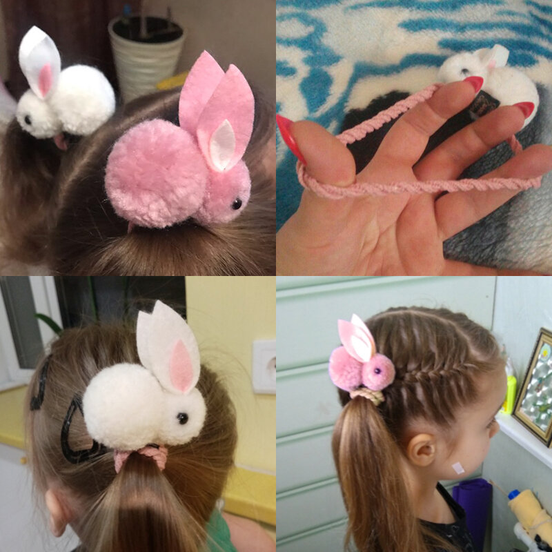 Милая повязка на голову из кроличьего меха, Женская резинка, эластичные повязки для волос, корейский головной убор для девочек, детские аксе...