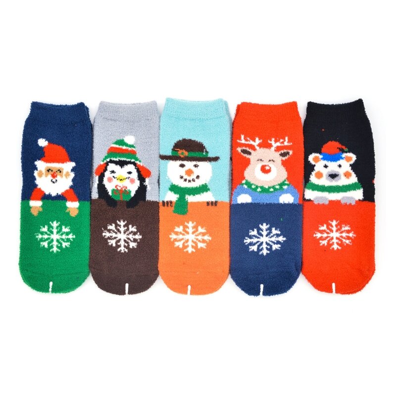 10 пар смешанных рождественских пушистых коротких носков с красочным узором зимние теплые чулочно-носочные изделия