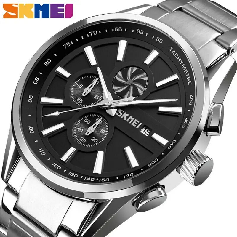 Skmei relógio esportivo para homens, relógio masculino de marca de luxo com cronógrafo, relógio impermeável de quartzo em aço inoxidável 9175